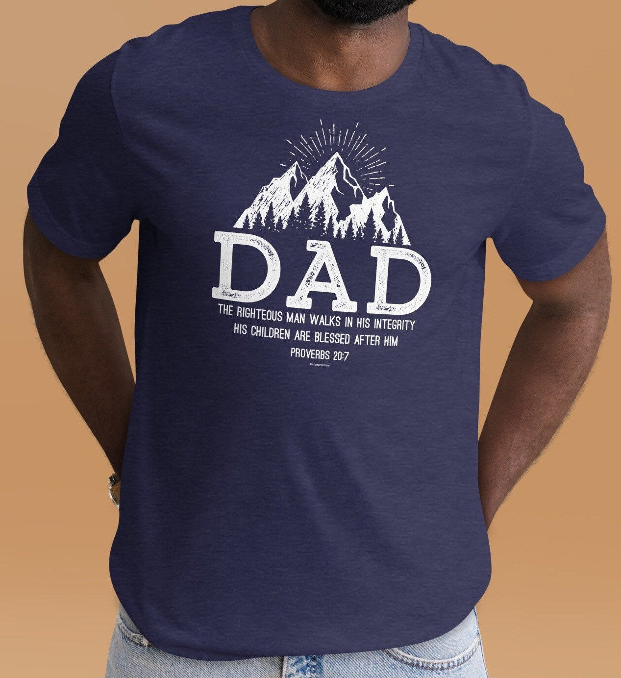 Christian Dad Comfort Colors Shirt, Christian Father’s Day Gift, Proverbs 20:7 Shirt for Dad, Mountain Shirt, Dad Birthday Gift